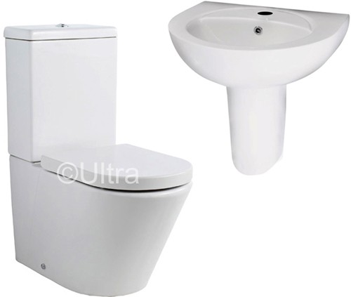 Larger image of Ultra Jardine Close Coupled Toilet With Seat, Basin & Semi Pedestal.