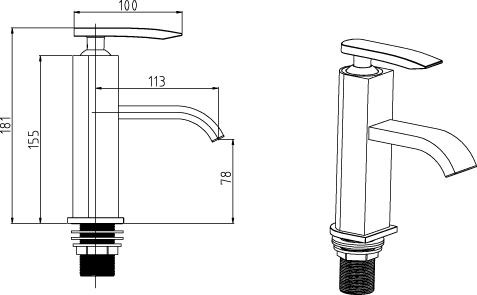 Technical image of Ultra Jarvis Mono Basin & Bath Shower Mixer Tap Set With Shower Kit  (Chrome).