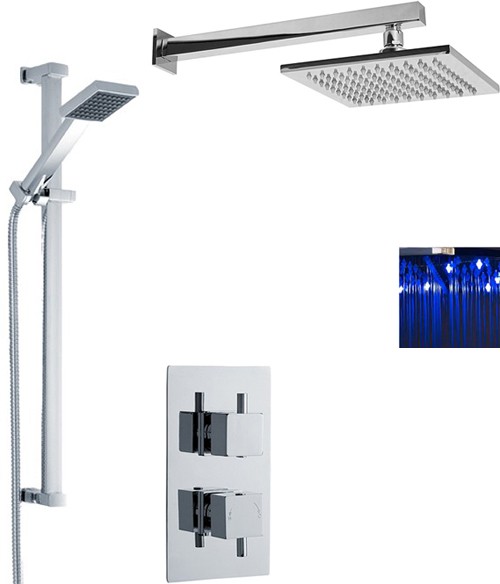 Larger image of Premier Showers Twin Thermostatic Shower Valve With LED Head & Slide Rail.