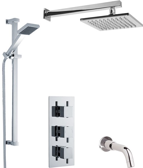 Larger image of Nuie Showers Triple Shower Valve With Head & Slide Rail Kit & Bath Spout.