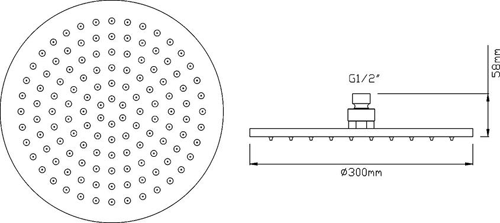 Technical image of Crown Showers Twin Thermostatic Shower Valve, Arm & Round Head 300mm.