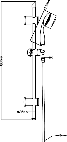 Technical image of Crown Showers Twin Thermostatic Shower Valve, Slide Rail & Round Handset.