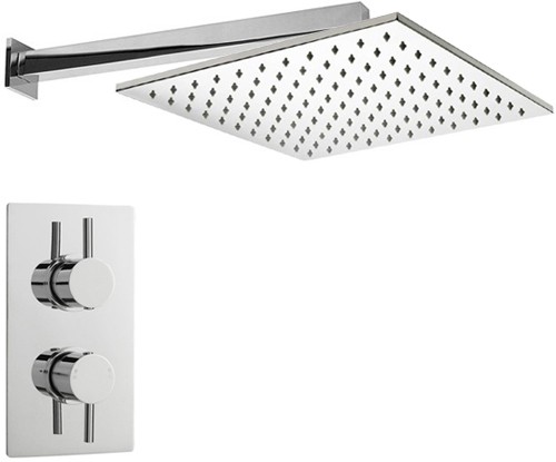 Larger image of Crown Showers Twin Thermostatic Shower Valve, Arm & Square Head 400mm.