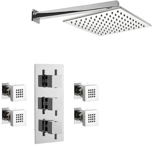 Larger image of Crown Showers Shower Set With Body Jets & Square Head (300x300mm).