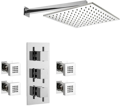 Larger image of Crown Showers Shower Set With Body Jets & Square Head (400x400mm).