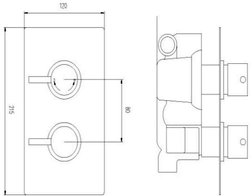 Technical image of Nuie Showers Pioneer Thermostatic Shower Valve With ABS Trim (1 Outlet).