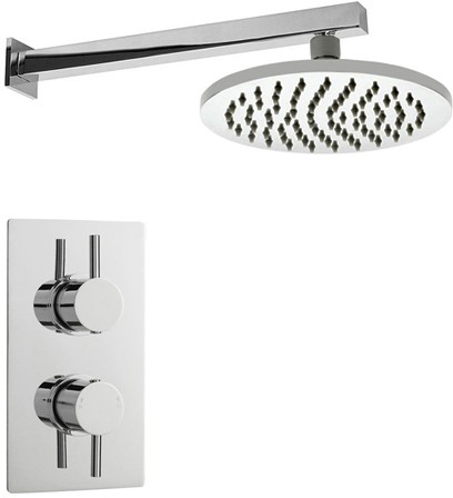 Larger image of Crown Showers Twin Thermostatic Shower Valve, Arm & Round Head 200mm.