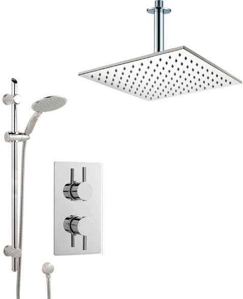 Larger image of Crown Showers Shower Set With Round Handset & Square Head (400x400mm).