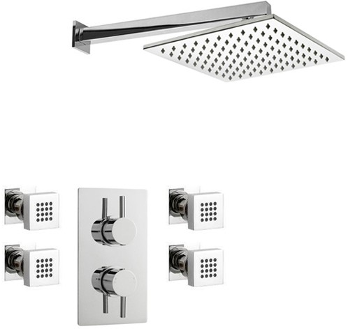 Larger image of Crown Showers Shower Set With Body Jets & Square Head (300x300mm).