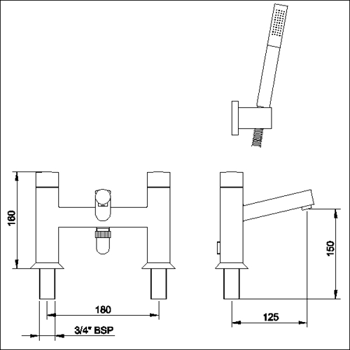 Technical image of Hudson Reed Jule Basin Mixer & Bath Shower Mixer Tap Set (Free Shower Kit).
