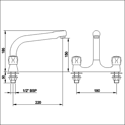 Technical image of Kitchen Dual flow sink mixer (not ceramic valves)
