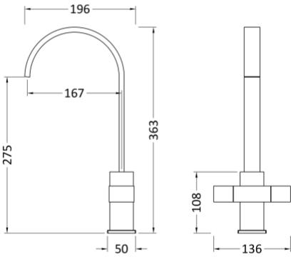 Technical image of Kitchen Mono Kitchen Tap (Chrome).