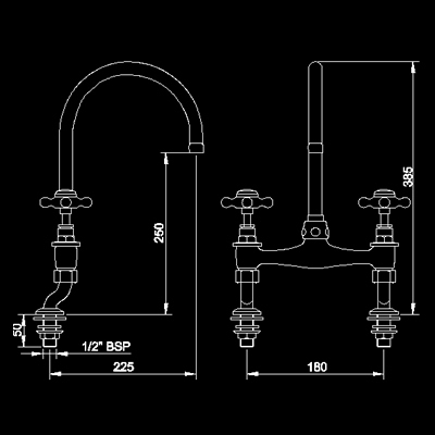 Technical image of Hudson Reed Kitchen dualflow cross head bridge sink mixer