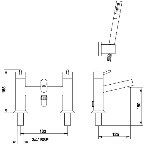 Technical image of Hudson Reed Kia Basin Mixer & Bath Shower Mixer Tap Set (Free Shower Kit).