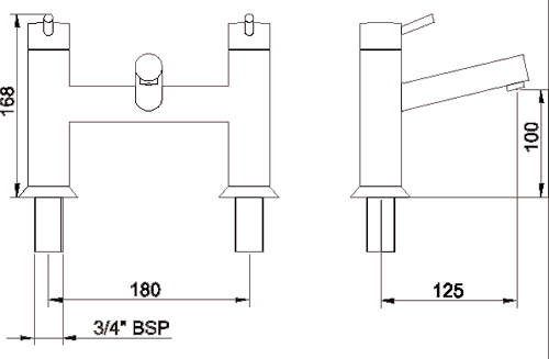 Technical image of Hudson Reed Kia Basin Mixer & Bath Filler Tap Set (Chrome).