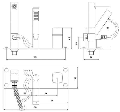 Technical image of Hudson Reed Kia Wall Mounted Basin & Bath Shower Mixer Tap Pack.