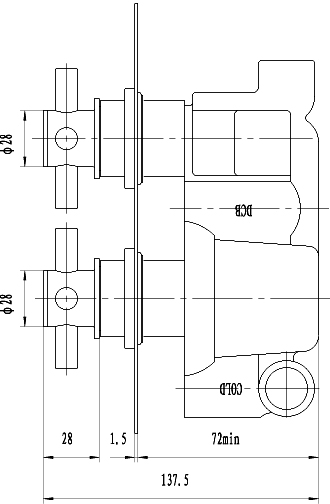 Technical image of Hudson Reed Kristal Twin Thermostatic Shower Valve & Grand Rigid Riser Kit.