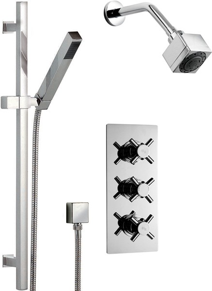 Larger image of Hudson Reed Kristal Triple Thermostatic Shower Valve, Slide Rail & Fixed Head.