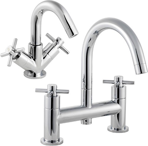 Larger image of Hudson Reed Kristal Basin Mixer & Bath Filler Tap Set (Chrome).