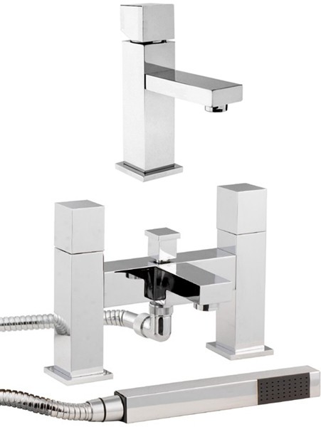 Larger image of Hudson Reed Kubix Basin Mixer & Bath Shower Mixer Tap Set (Free Shower Kit).