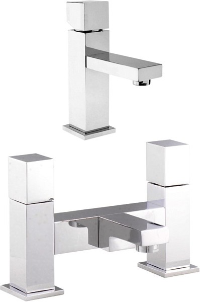 Larger image of Hudson Reed Kubix Basin Mixer & Bath Filler Tap Set (Chrome).