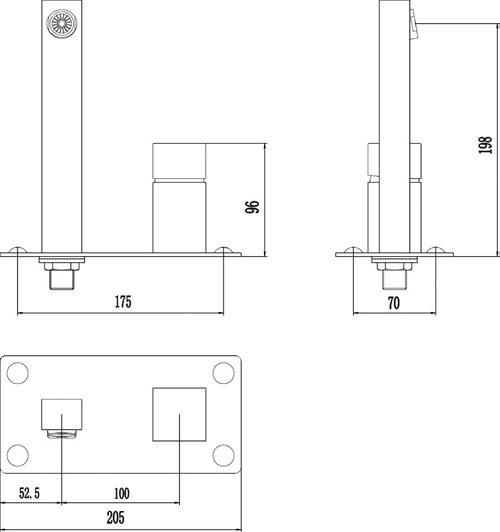 Technical image of Hudson Reed Kubix Wall Mounted Bath & Basin Filler Tap Pack (Chrome).