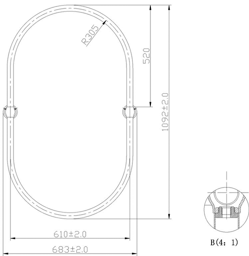 Technical image of Nuie Specialist Ceiling Mounted Oval Shower Ring (Chrome).