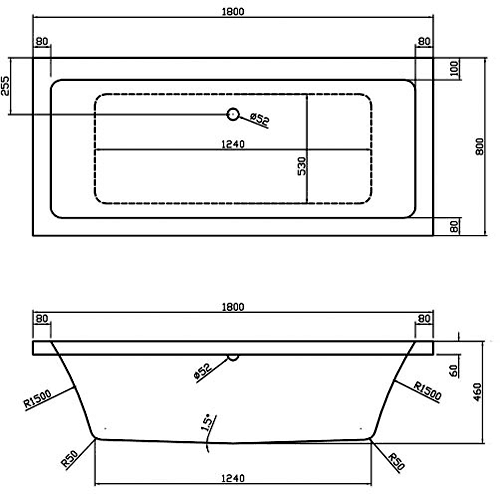 Technical image of Hudson Reed Suites Bathroom Suite With Toilet, Basin & Bath (1800x800).