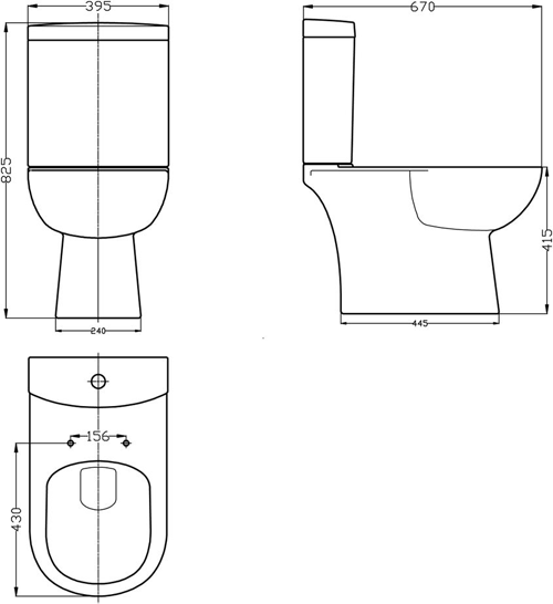 Technical image of Nuie Lawton Bathroom Suite With Toilet, 550mm Basin & Pedestal.