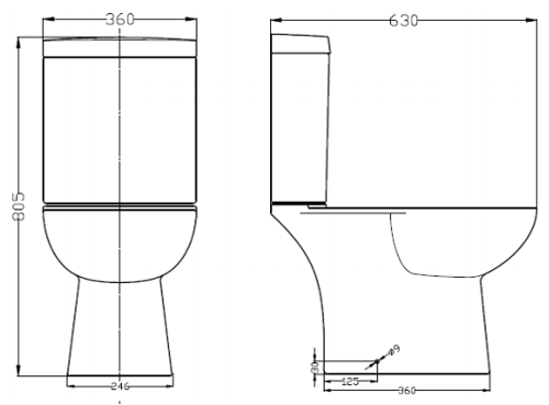 Technical image of Nuie Lawton Compact Suite With Toilet, 550mm Basin & Full Pedestal (1TH).