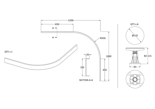 Technical image of Nuie Trays Easy Plumb Leg & Quadrant Plinth Set 700-900mm (Slate Grey).