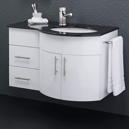 Larger image of Hudson Reed Ellipse Wall Vanity Unit With Granite Top. Right Handed, 870x550mm.