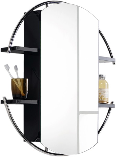 Larger image of Hudson Reed Sphere Round Mirror Cabinet & Shelves (Black).  740mm.