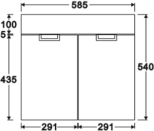 Technical image of Hudson Reed Quintus Wall Hung Vanity Set (Black & White). 585x540x440mm.