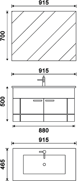 Technical image of Hudson Reed Sublime Wall Hung Furniture Pack (Oak & White).