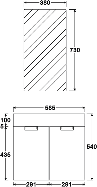 Technical image of Hudson Reed Quintus Wall Hung Furniture Pack (Oak & White).