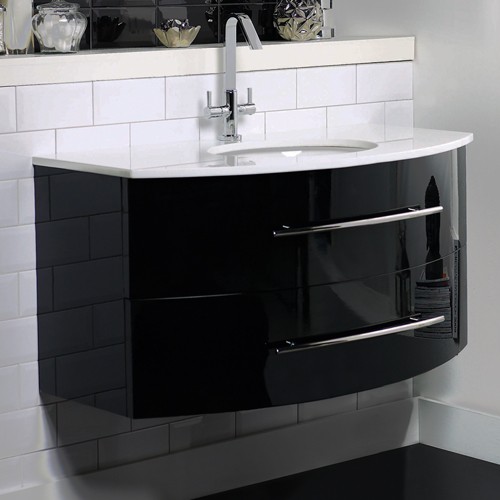 Larger image of Hudson Reed Crescent Wall Hung Vanity Unit With Granite Top (Gloss Black).