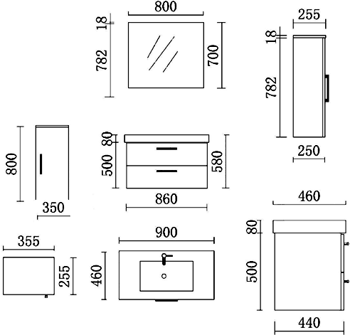 Technical image of Hudson Reed Grove Wall Hung Furniture Set (Walnut).