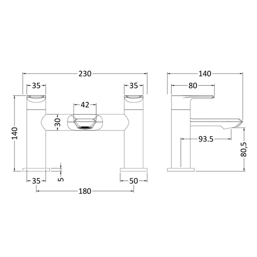 Technical image of Nuie Limit Bath Filler Tap (Chrome).