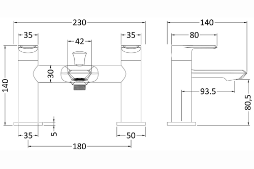 Technical image of Nuie Limit Basin & Bath Shower Mixer Tap Pack With Kit (Chrome).