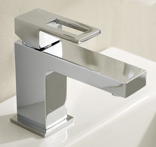 Example image of Hudson Reed Logo Basin Mixer Tap With Push Button Waste (Chrome).
