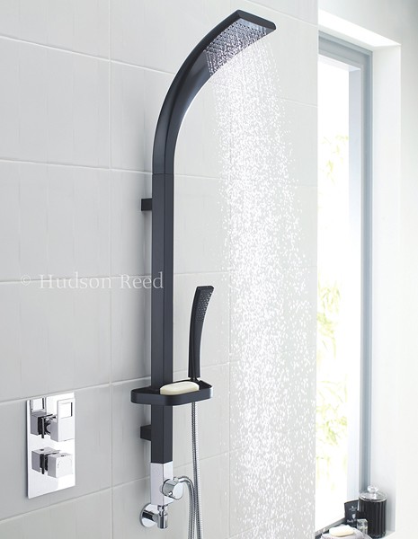 Example image of Hudson Reed Logo Twin Thermostatic Shower Valve & Modern Rigid Riser Kit.