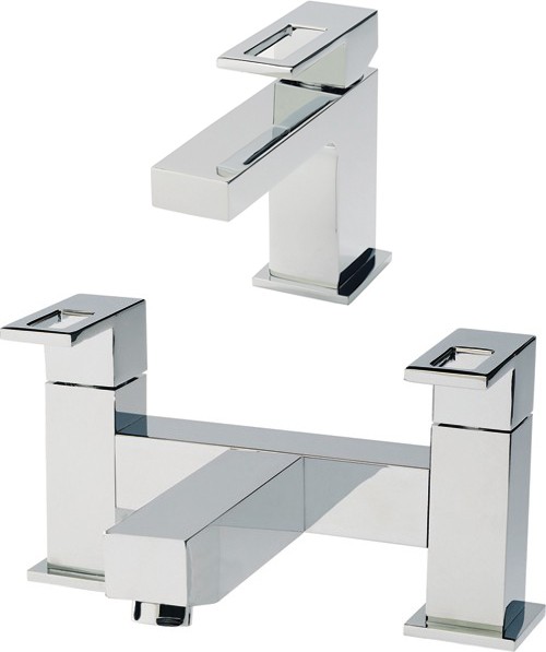 Larger image of Hudson Reed Logo Basin Mixer & Bath Filler Tap Set (Chrome).