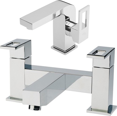 Larger image of Hudson Reed Logo Basin Mixer & Bath Filler Tap Set (Chrome).