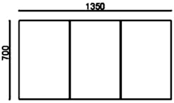 Technical image of Hudson Reed Quartet 3 Door Mirror Bathroom Cabinet. 1350x700x150mm.