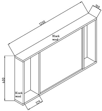 Technical image of Hudson Reed Levity Mirror, 1200x400mm (Black Wood).