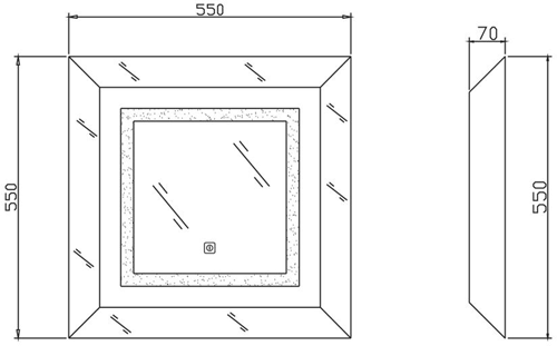 Technical image of Premier Mirrors Tempo Touch Sensor LED Bathroom Mirror (550x550).