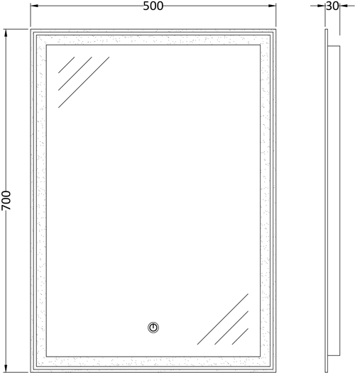 Technical image of Premier Mirrors Glow Touch Sensor LED Bathroom Mirror (400x700).