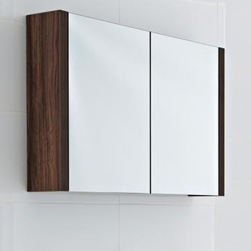 Larger image of Ultra Harbour 2 Door Mirror Cabinet (Walnut). 900Wx160Dx600Hmm.