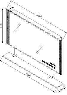 Technical image of Ultra Mirrors Portal Backlit Mirror With Digital Clock, Speaker & USB Port.